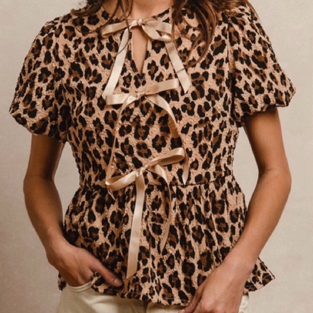 Leopard Print Bow-Tie Blouse